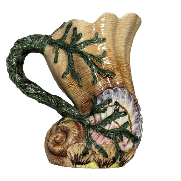Vintage Vietri Italy Acquarello Majolica Sea Shells Seaweed Beverage Jug Pitcher - Picture 1 of 8